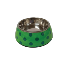 Nutrapet Applique Melamine Round Bowl Green & Blue Polka Medium