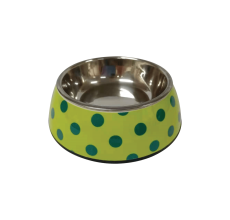 Nutrapet Applique Melamine Round Bowl Yellow & Blue Polka Small
