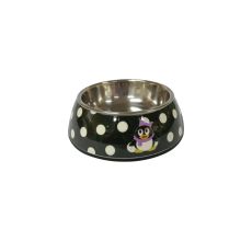 Nutrapet Applique Melamine Round Bowl BLack & White Polka Medium