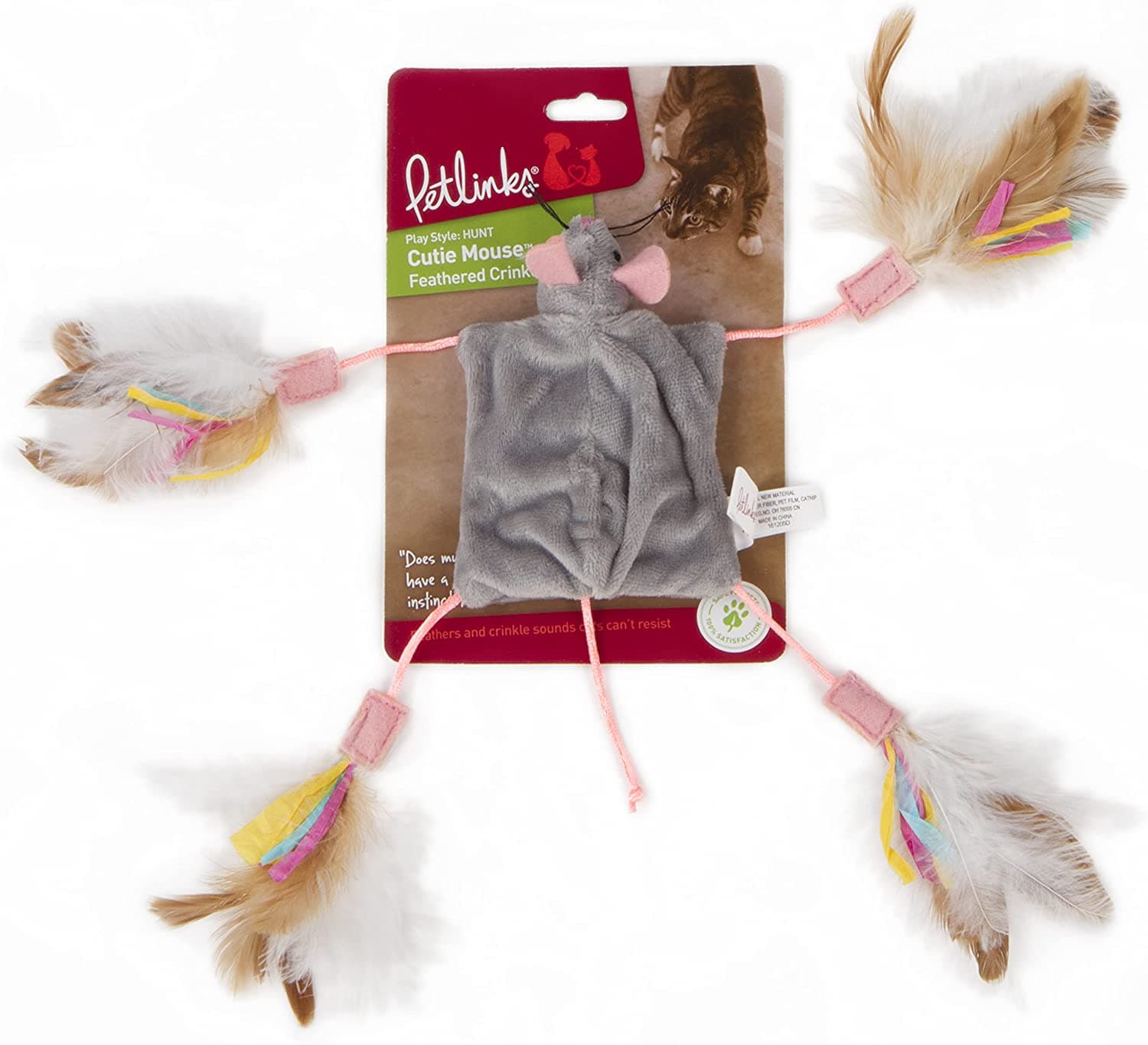 Petlinks® Cutie Mouse™ Long Legged Crinkle Cat Toy