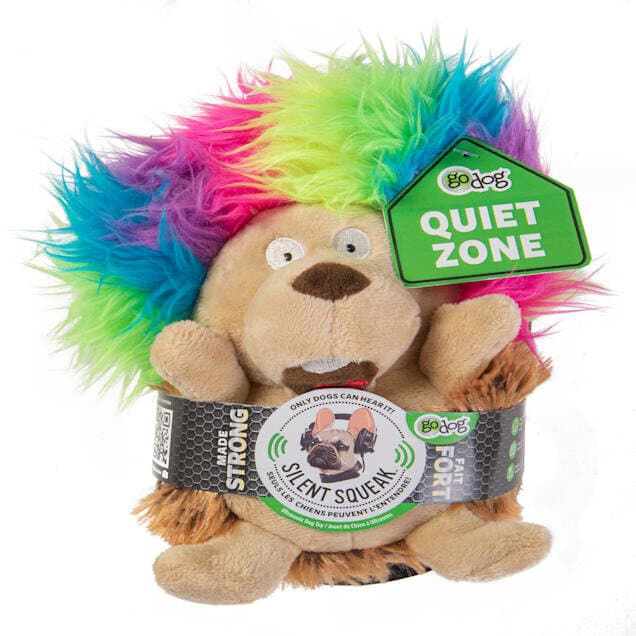 goDog® Silent Squeak™ Crazy Hairs Hedgehog with Chew Guard Technology™ Durable Plush Dog Toy Small