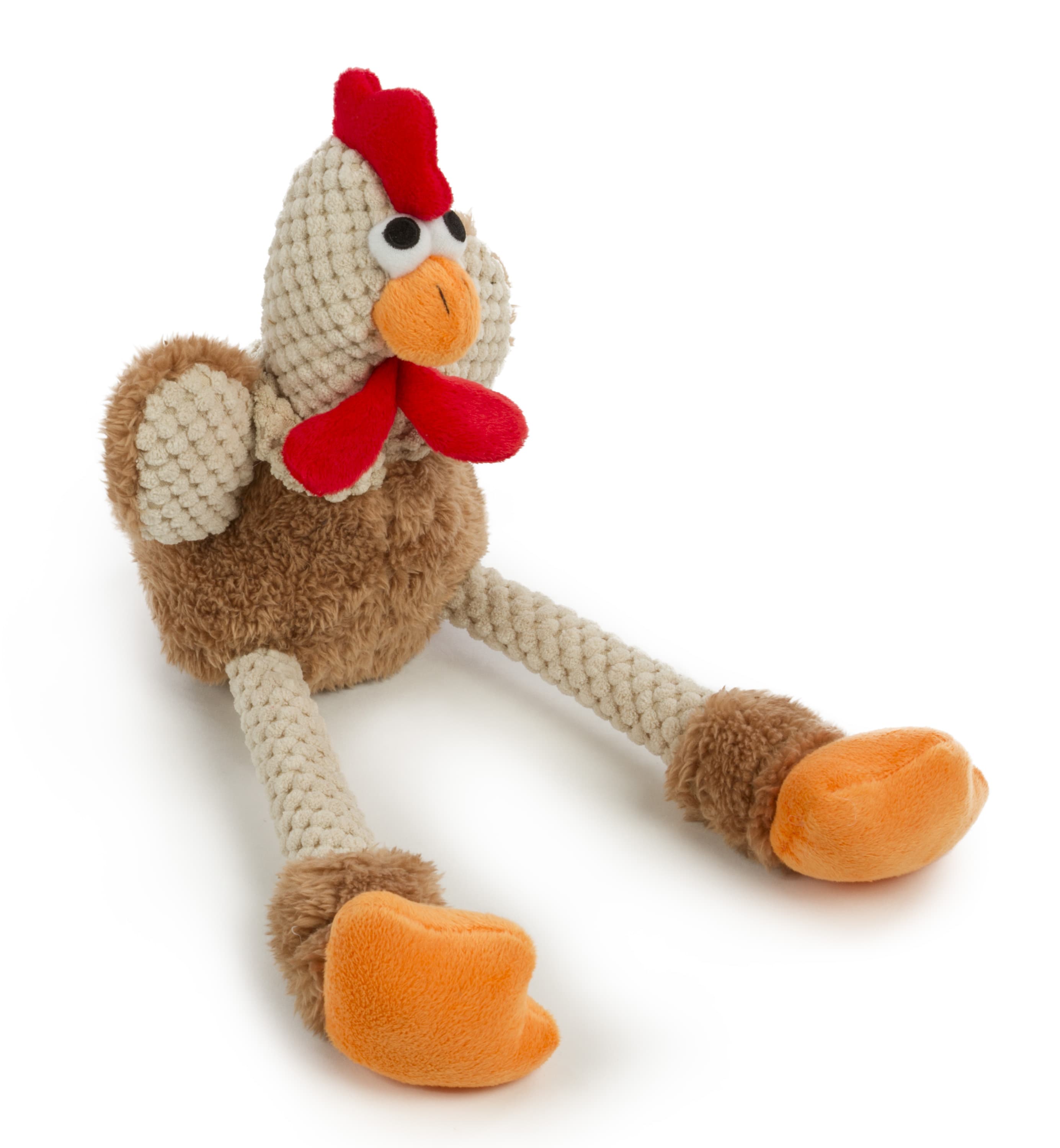 goDog Checkers Skinny Brown Rooster with Chew Guard Technology Durable Plush Squeaker Dog Toy Mini