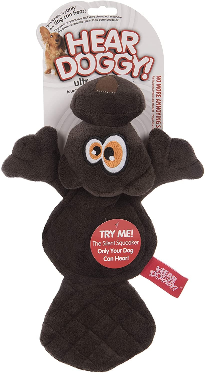 HEAR DOGGY!® Flattie Beaver Brown with Chew Guard Technology™ and Silent Squeak Technology™ Plush Dog Toy