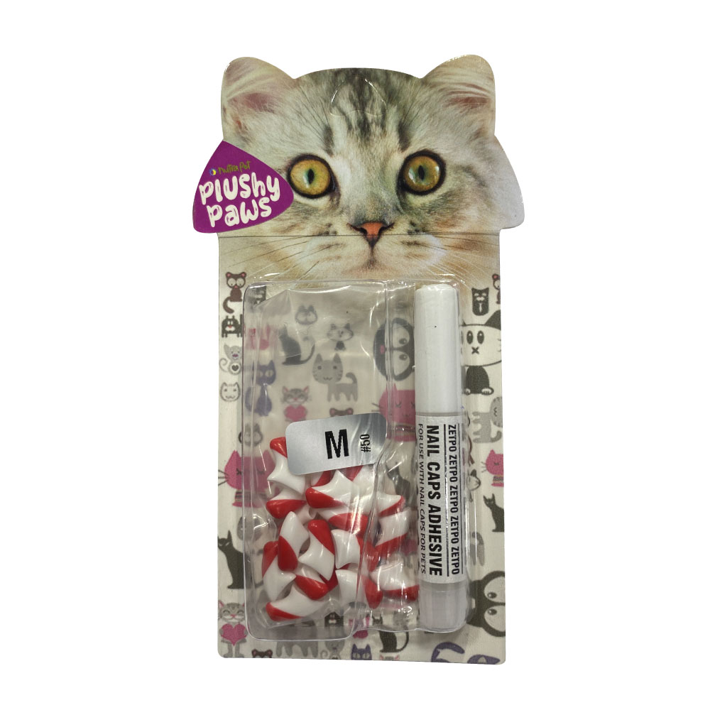 NutraPet Plushy Paws Nail Caps Dual Red | White #50 Small
