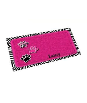 Drymate Pink with 3 Paws Zebra Border Pet Bowl Place Mat 12 x 20 Inches