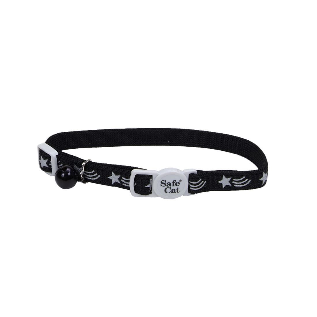 Coastal 3 and Safe Cat Reflective Snag Proof. Nylon Adj.Break Away Collar Star Black
