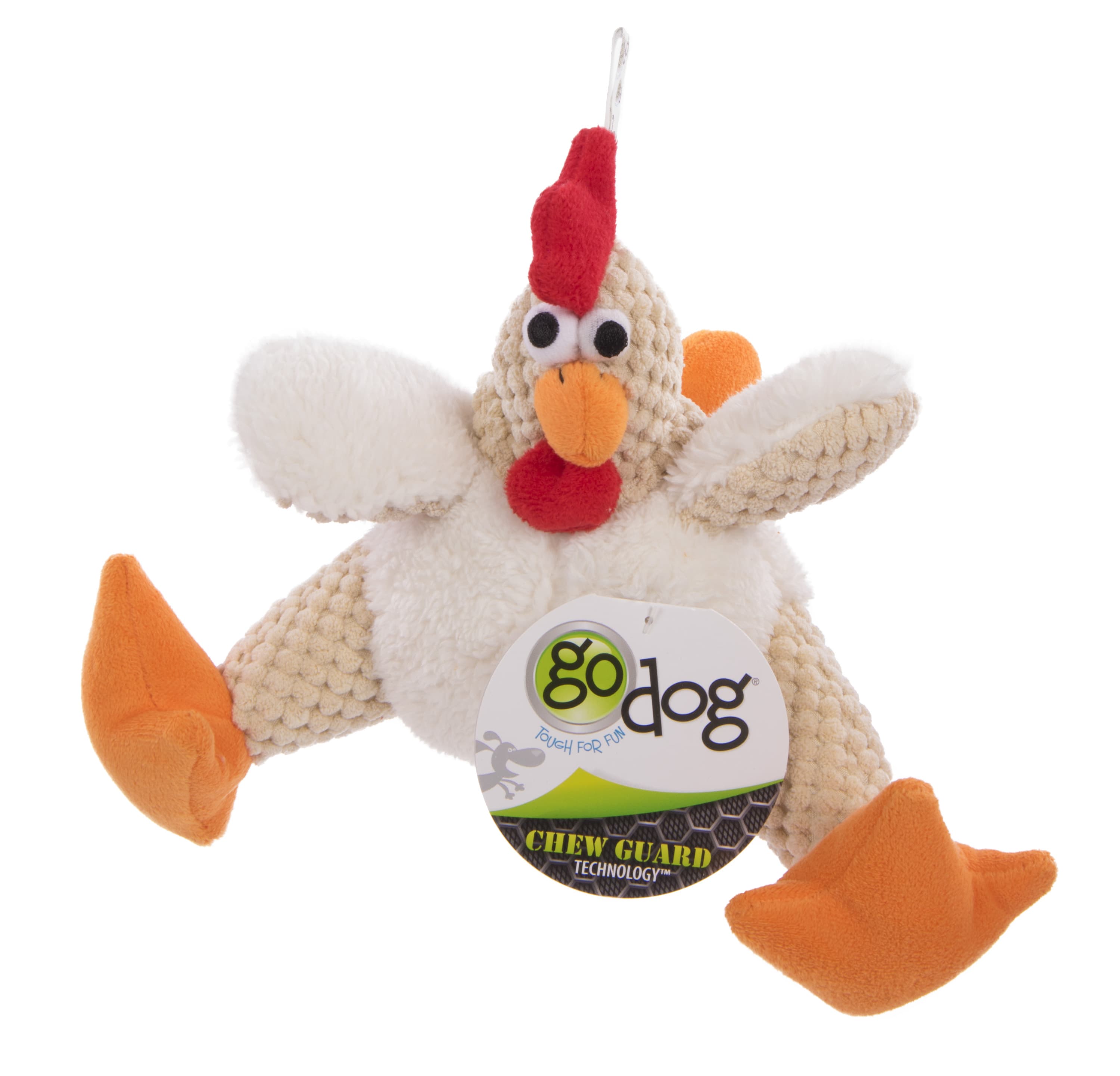 GoDog® Checkers™ ™ Fat White Rooster with Chew Guard Technology™ Durable Plush Squeaker Dog Toy, Mini (Just for Me™)