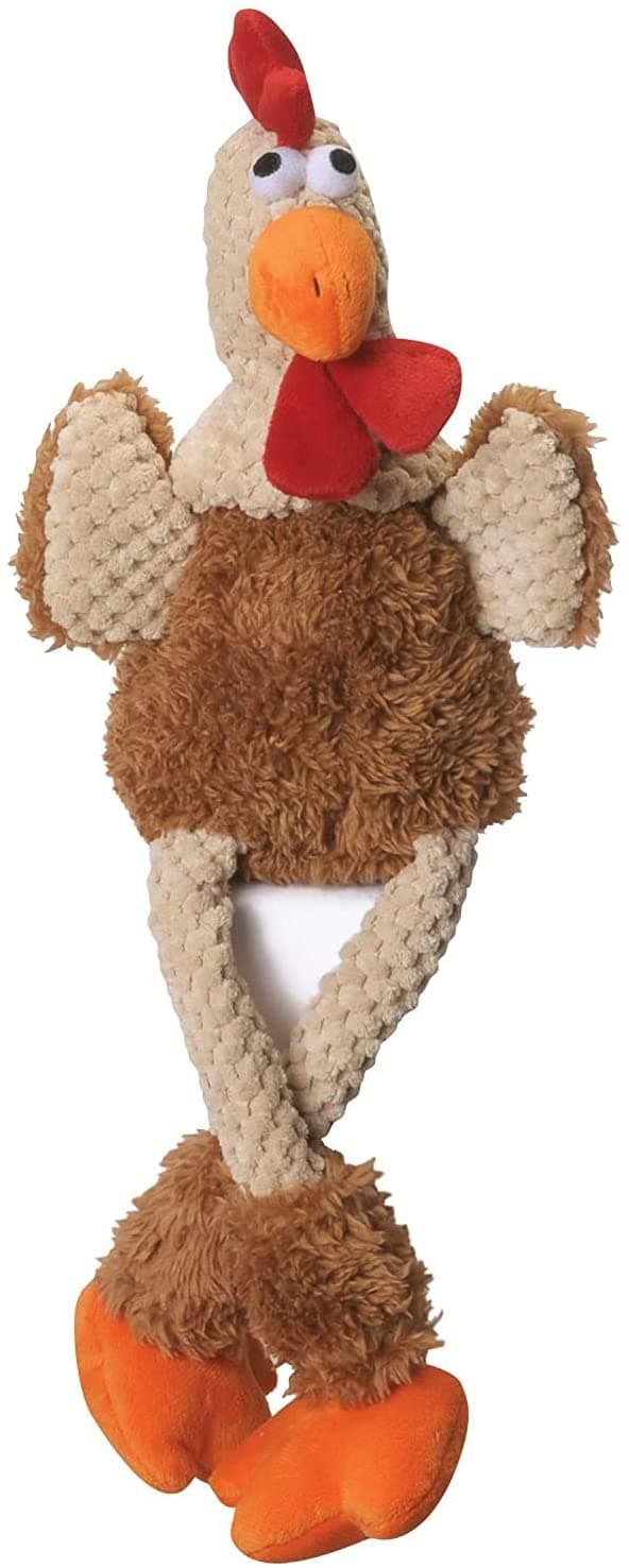 GoDog® Checkers™ Skinny Brown Rooster with Chew Guard Technology™ Durable Plush Squeaker Dog Toy, Small, Brown