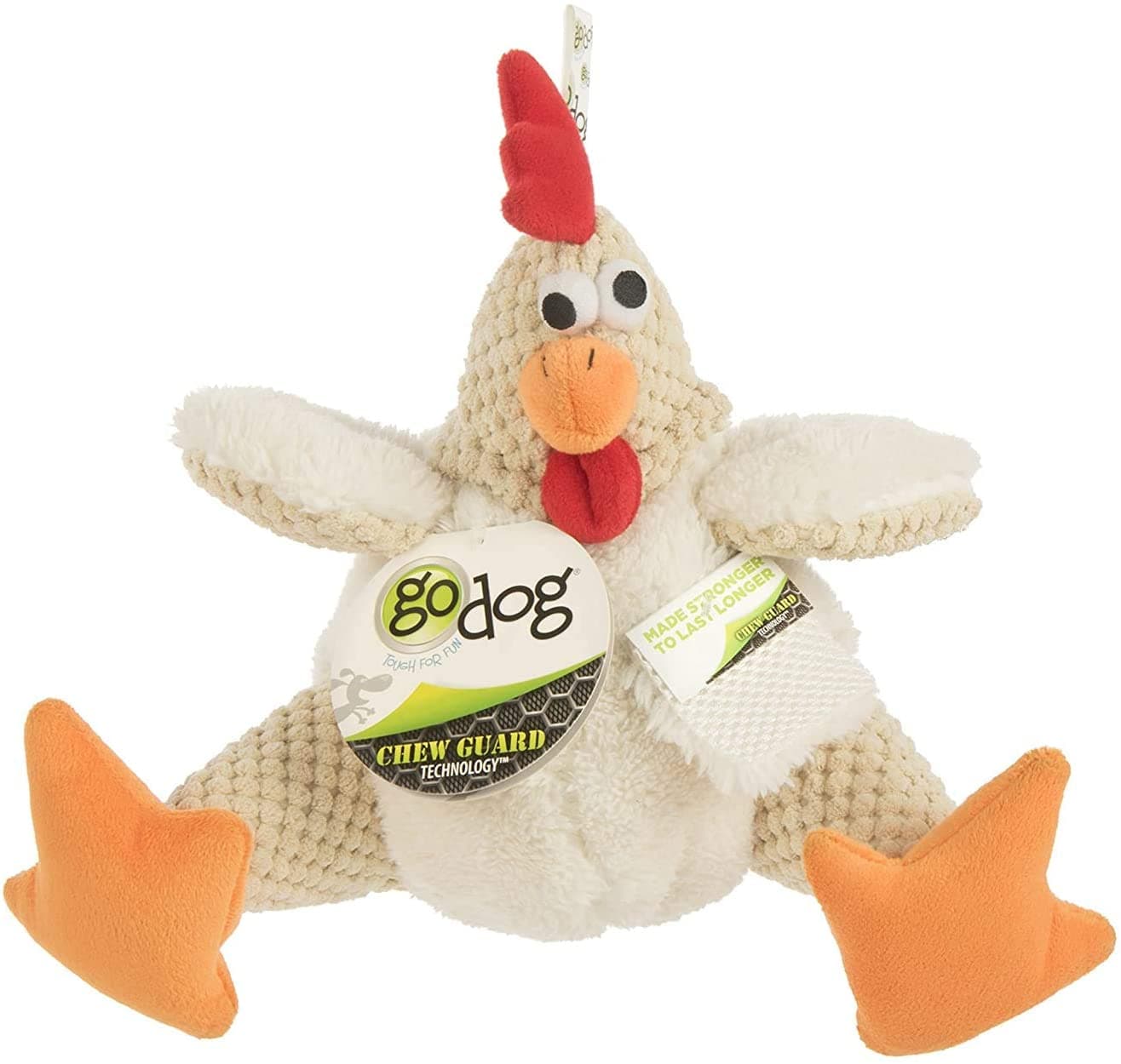 GoDog® Checkers™ Fat White Rooster with Chew Guard Technology™ Durable Plush Squeaker Dog Toy, White, Small