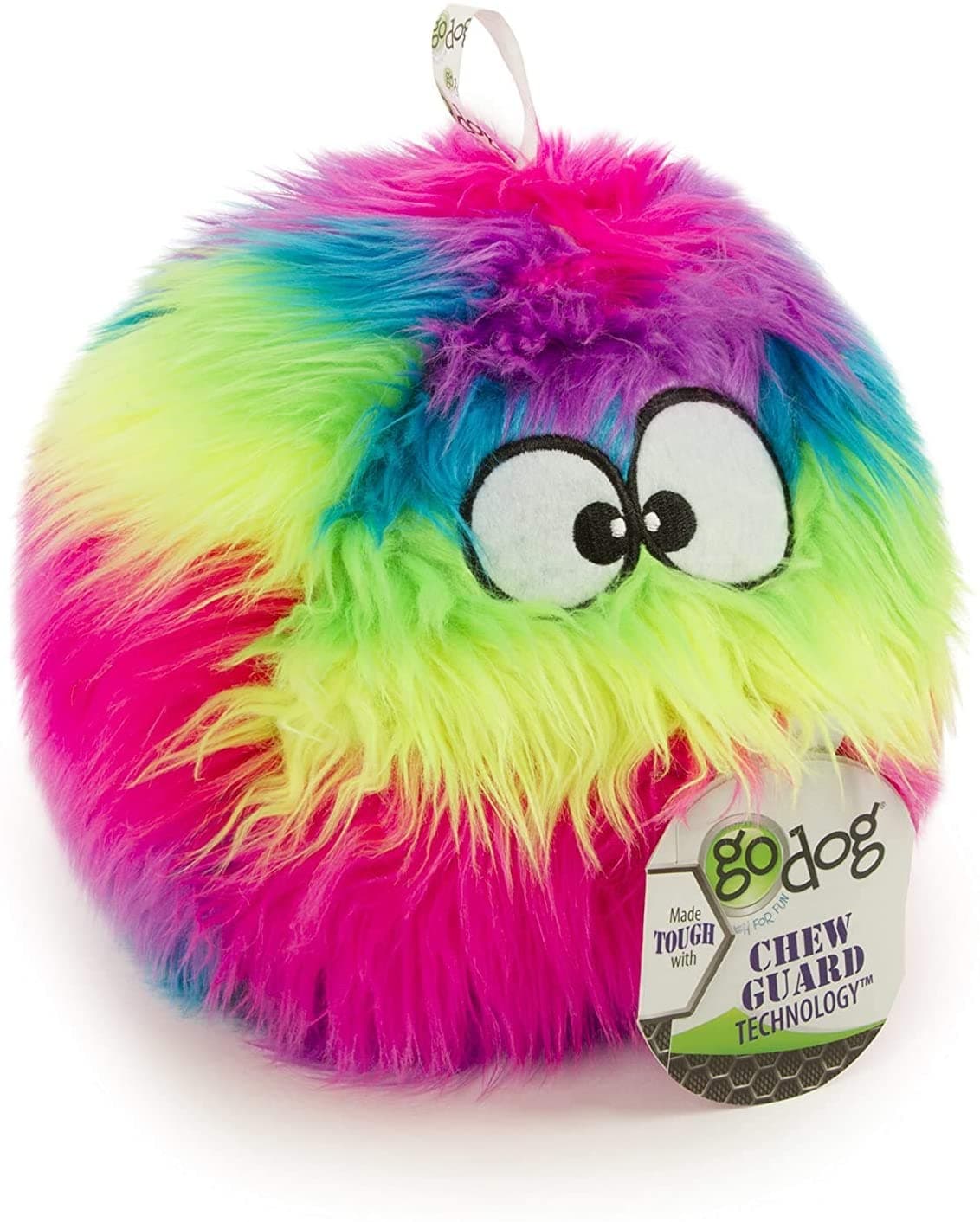 GoDog® Furballz™ with Chew Guard Technology™ Durable Plush Squeaker Dog Toy, Rainbow, Large