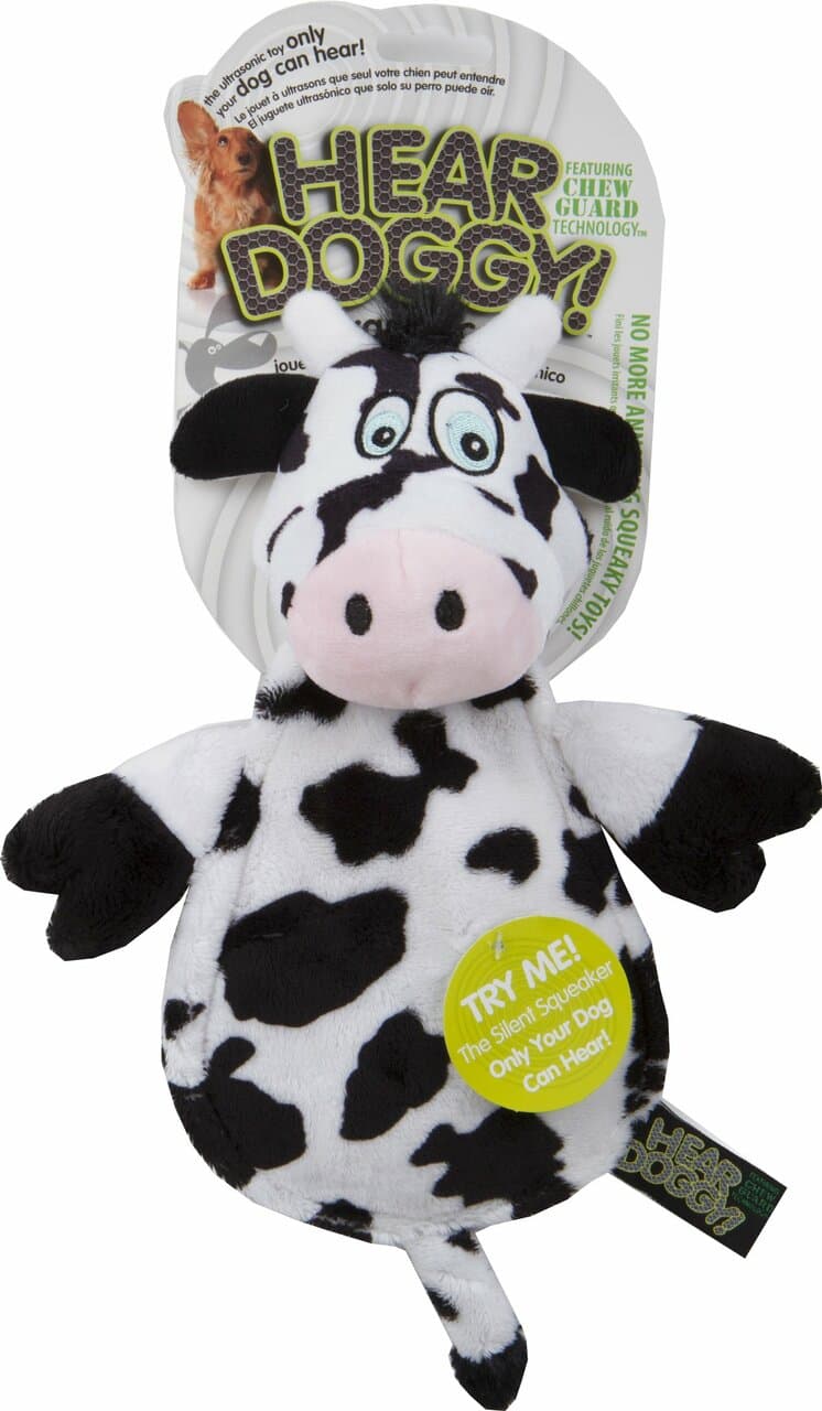 HEAR DOGGY!® Flattie Cow with Chew Guard Technology™ and Silent Squeak Technology™ Plush Dog Toy