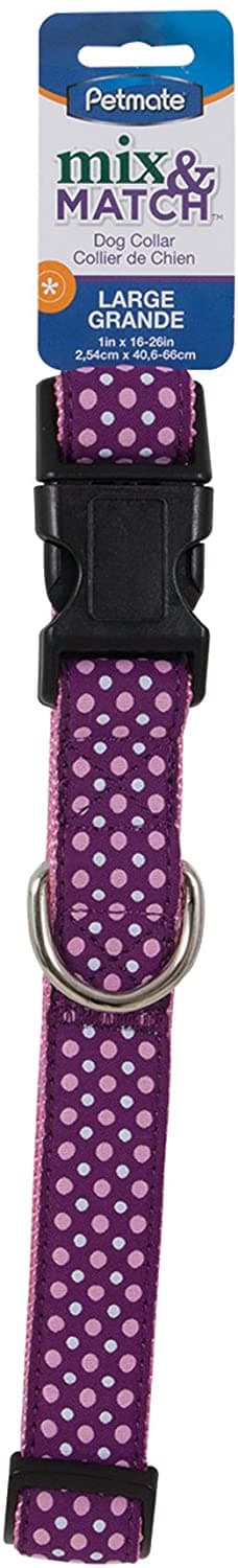 Petmate Aspen Pet Ribbon Overlay Dog Collar 3/4"X14-20" Dots Pink