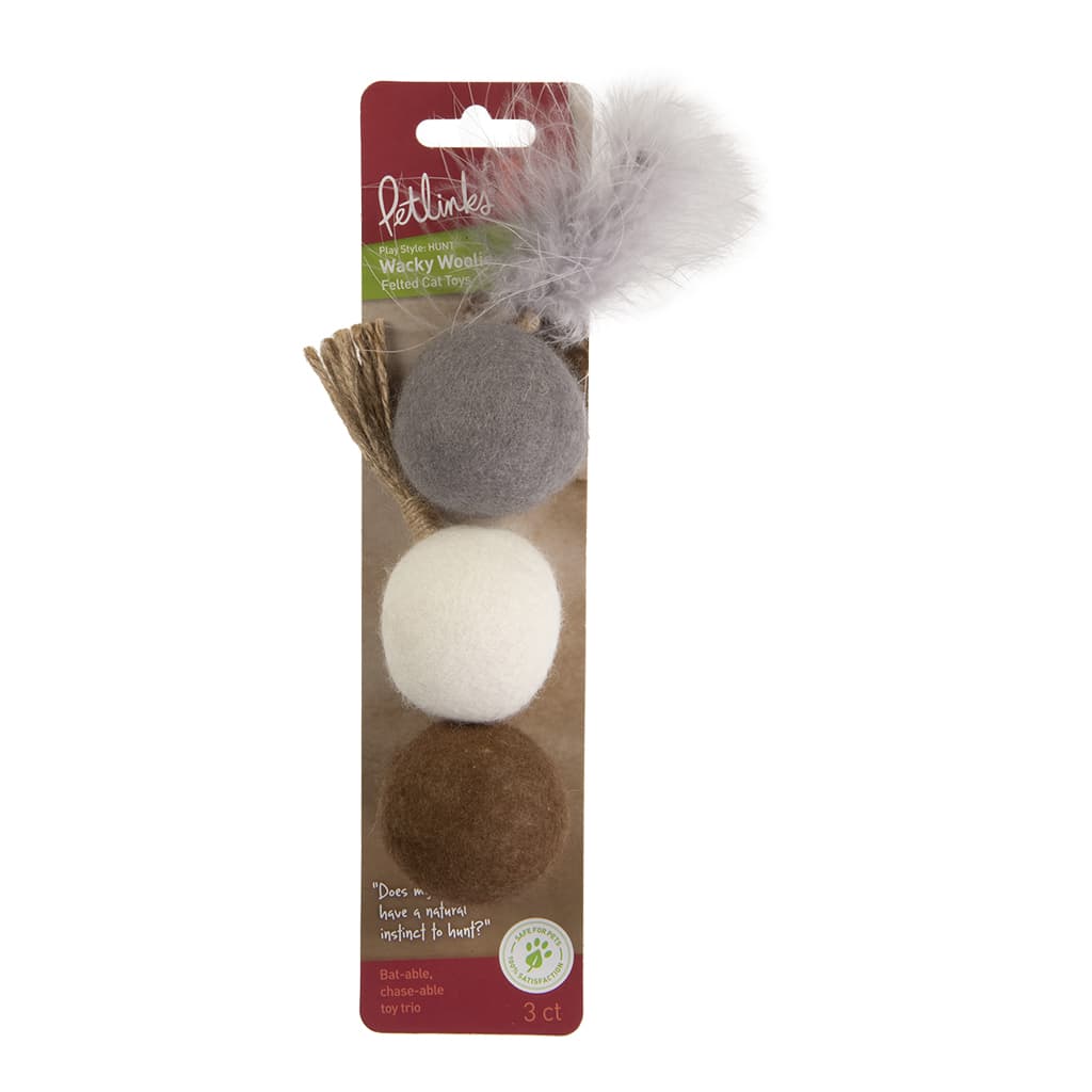 Petlinks® Wacky Woolies™ Wool Felt Cat Toys, Set of 3