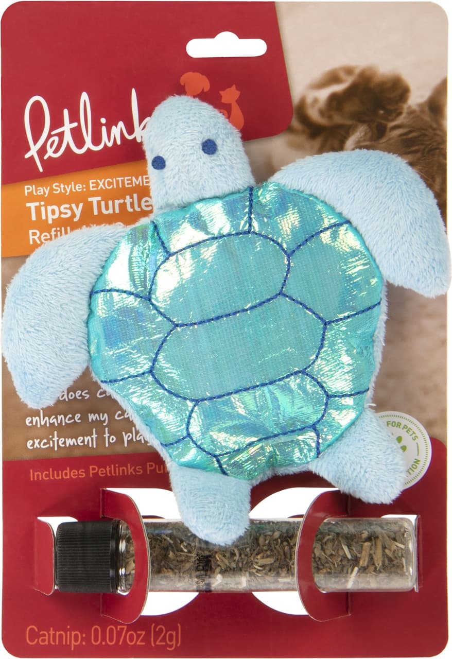 Petlinks® Tipsy Turtle™ Refillable Catnip Cat Toy-Blue